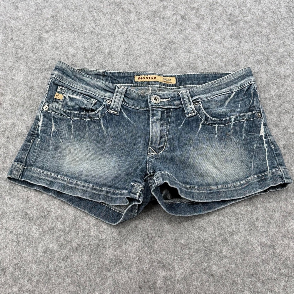 Big Star Sweet Ultra-Low Rise Denim Shorts Medium Wash Size 28 Y2K Cuffed Hem